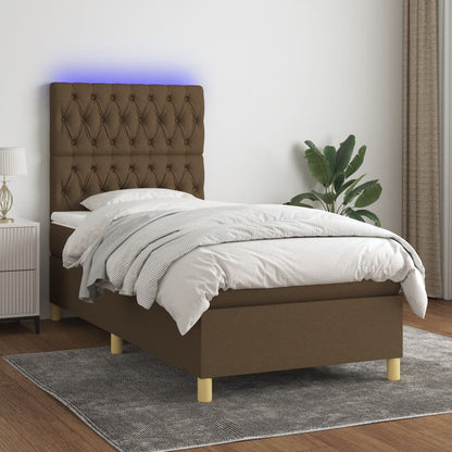 Letto a Molle Materasso e LED Marrone Scuro 100x200 cm Tessuto - homemem39