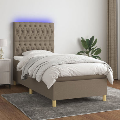 Letto a Molle con Materasso e LED Tortora 100x200cm in Tessuto - homemem39