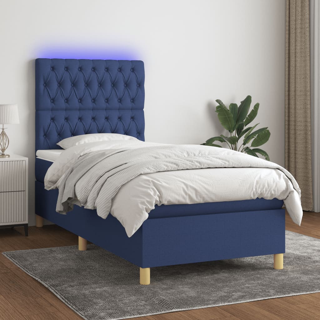 Letto a Molle con Materasso e LED Blu 100x200cm in Tessuto - homemem39