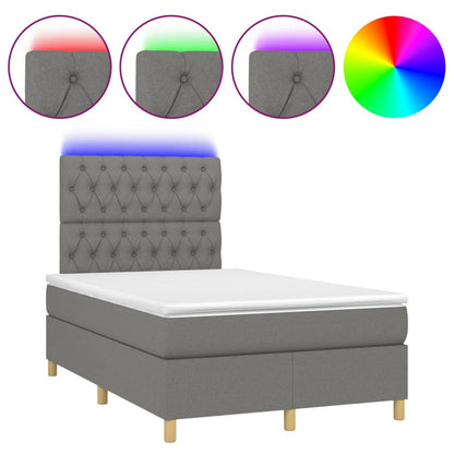 Letto a Molle Materasso e LED Grigio Scuro 120x200cm in Tessuto | homemem39