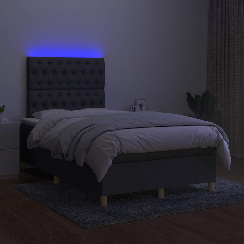 Letto a Molle Materasso e LED Grigio Scuro 120x200cm in Tessuto