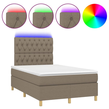 Letto a Molle con Materasso e LED Tortora 120x200cm in Tessuto | homemem39