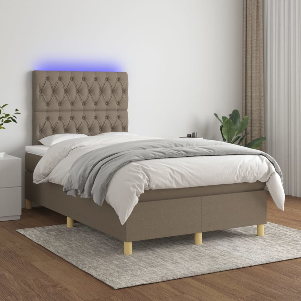 Letto a Molle con Materasso e LED Tortora 120x200cm in Tessuto | homemem39