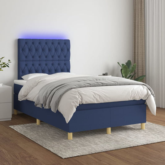 Letto a Molle con Materasso e LED Blu 120x200cm in Tessuto - homemem39