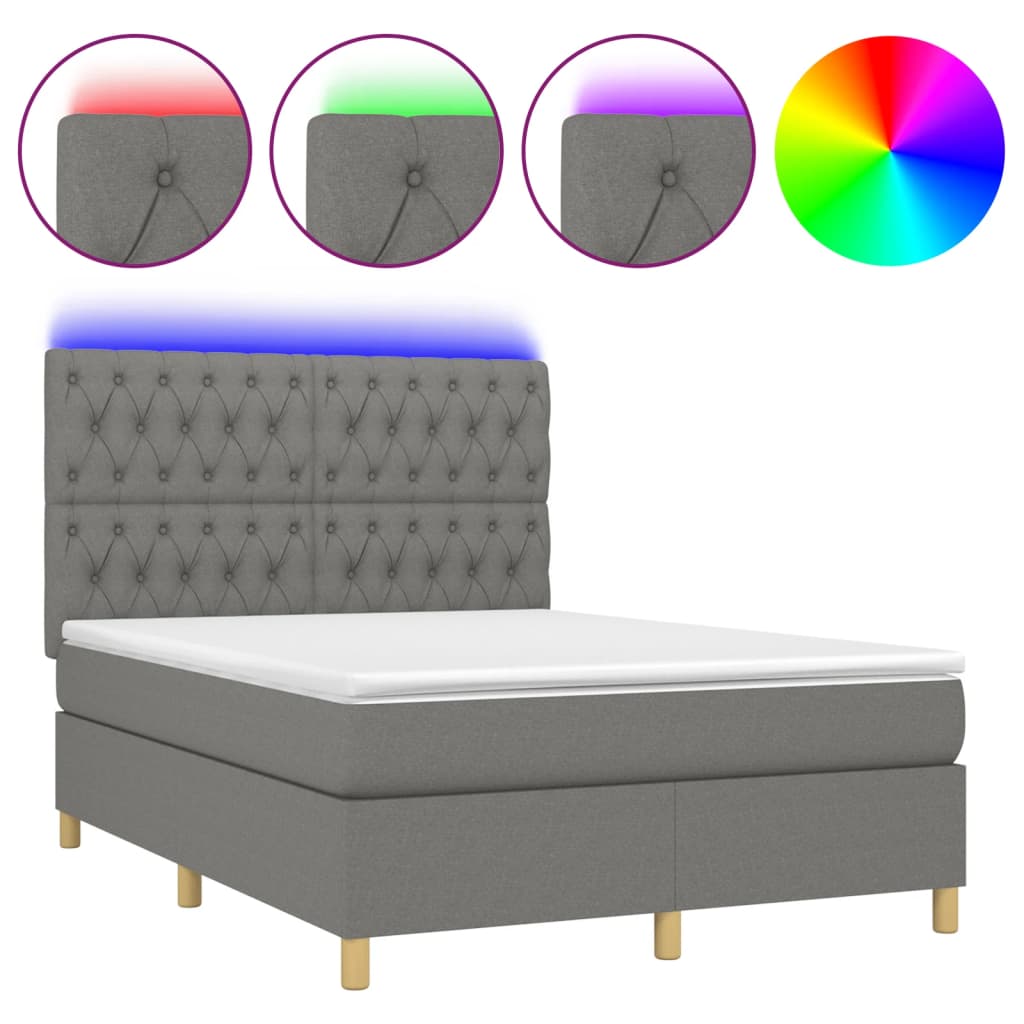 Letto a Molle Materasso e LED Grigio Scuro 140x190cm in Tessuto - homemem39