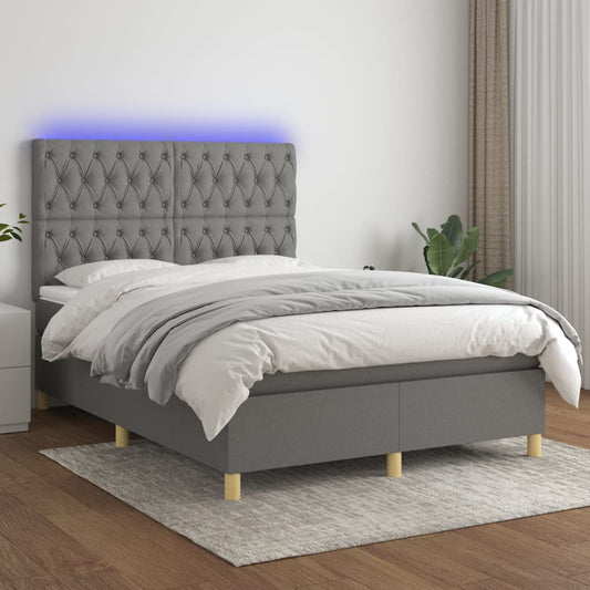 Letto a Molle Materasso e LED Grigio Scuro 140x190cm in Tessuto - homemem39