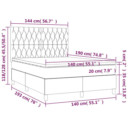 Letto a Molle con Materasso e LED Blu 140x190 cm in Tessuto