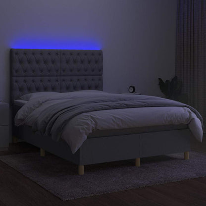 Letto a Molle Materasso e LED Grigio Chiaro 140x200 cm Tessuto
