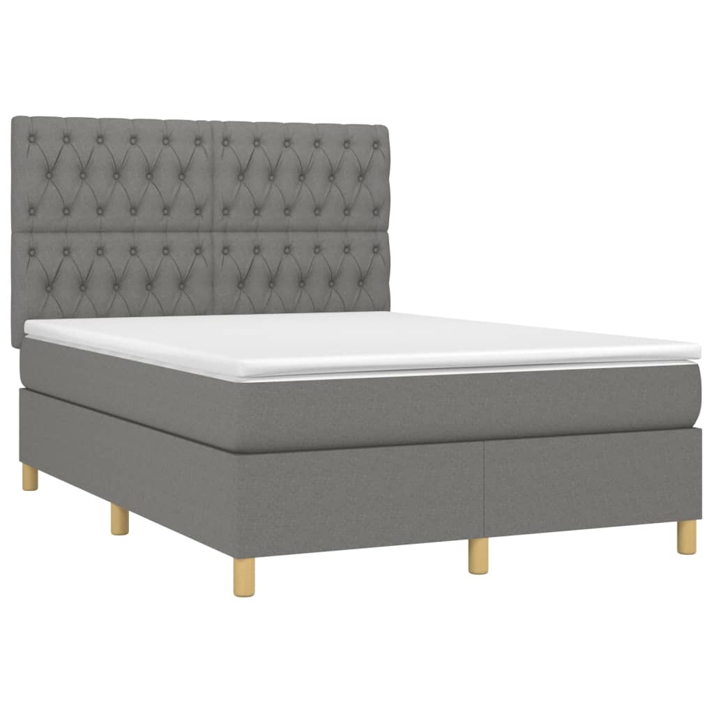 Letto a Molle Materasso e LED Grigio Scuro 140x200cm in Tessuto - homemem39