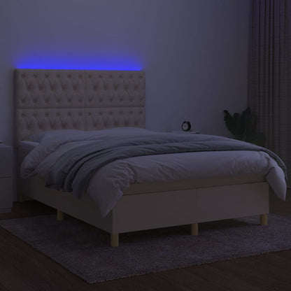 Letto a Molle con Materasso e LED Crema 140x200 cm in Tessuto - homemem39