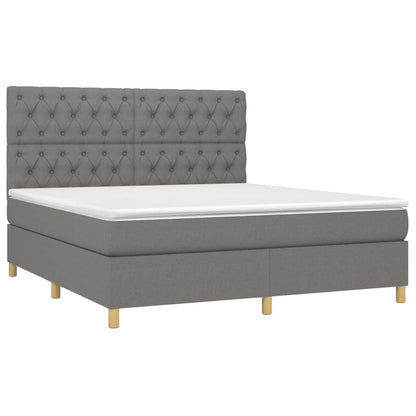 Letto a Molle Materasso e LED Grigio Scuro 160x200cm in Tessuto - homemem39