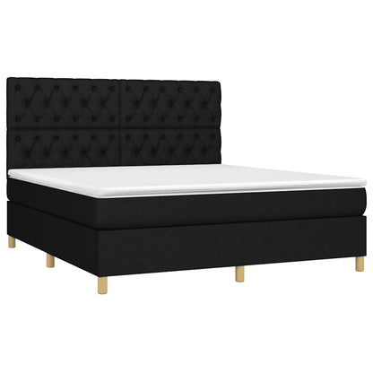 Letto a Molle con Materasso e LED Nero 160x200 cm in Tessuto | homemem39