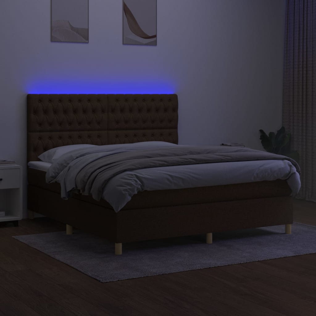 Letto a Molle Materasso e LED Marrone Scuro 160x200 cm Tessuto