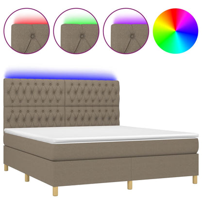 Letto a Molle con Materasso e LED Tortora 160x200 cm in Tessuto | homemem39