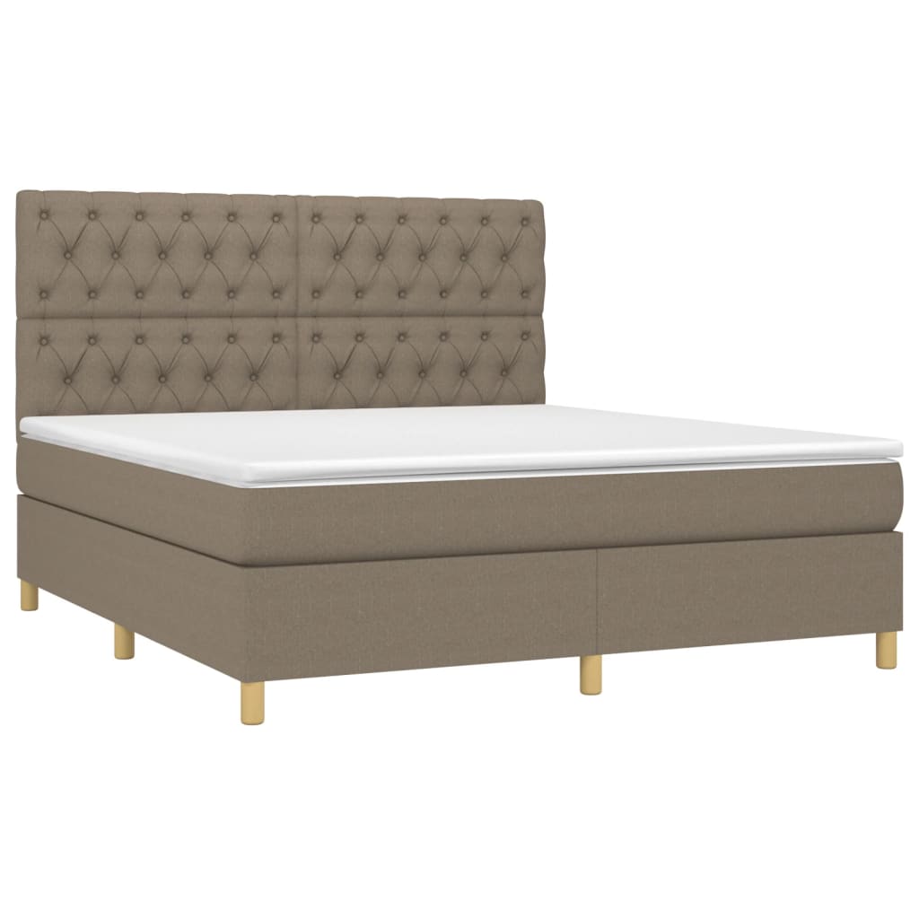 Letto a Molle con Materasso e LED Tortora 160x200 cm in Tessuto | homemem39