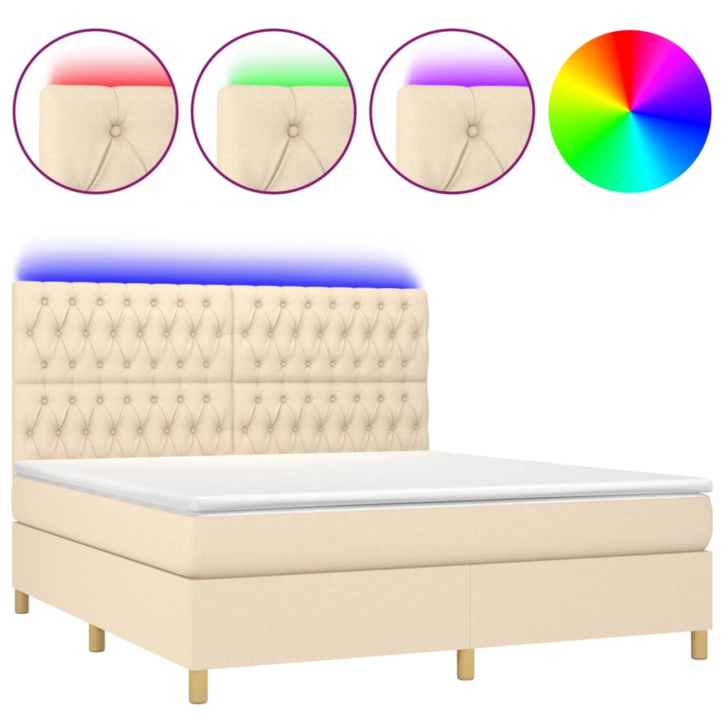Letto a Molle con Materasso e LED Crema 160x200 cm in Tessuto | homemem39