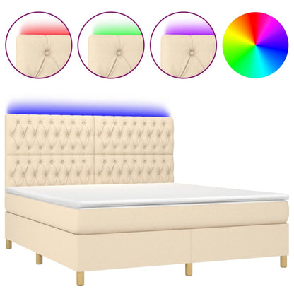 Letto a Molle con Materasso e LED Crema 160x200 cm in Tessuto | homemem39