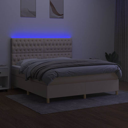 Letto a Molle con Materasso e LED Crema 160x200 cm in Tessuto
