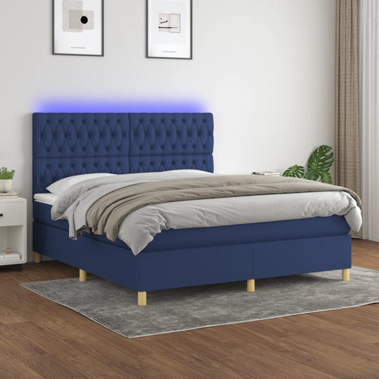 Letto a Molle con Materasso e LED Blu 160x200 cm in Tessuto - homemem39