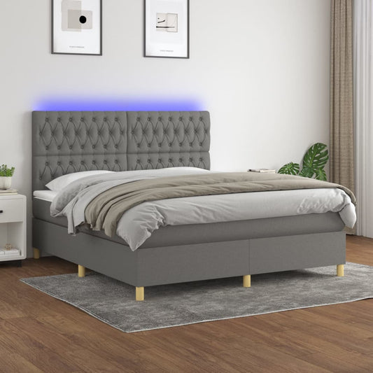 Letto a Molle Materasso e LED Grigio Scuro 180x200cm in Tessuto - homemem39