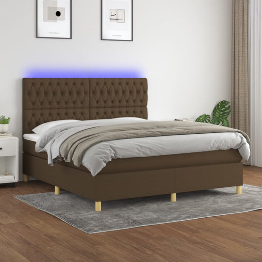 Letto a Molle Materasso e LED MarroneScuro 180x200cm in Tessuto - homemem39