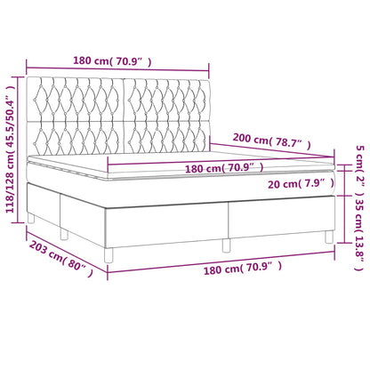 Letto a Molle con Materasso e LED Tortora 180x200 cm in Tessuto