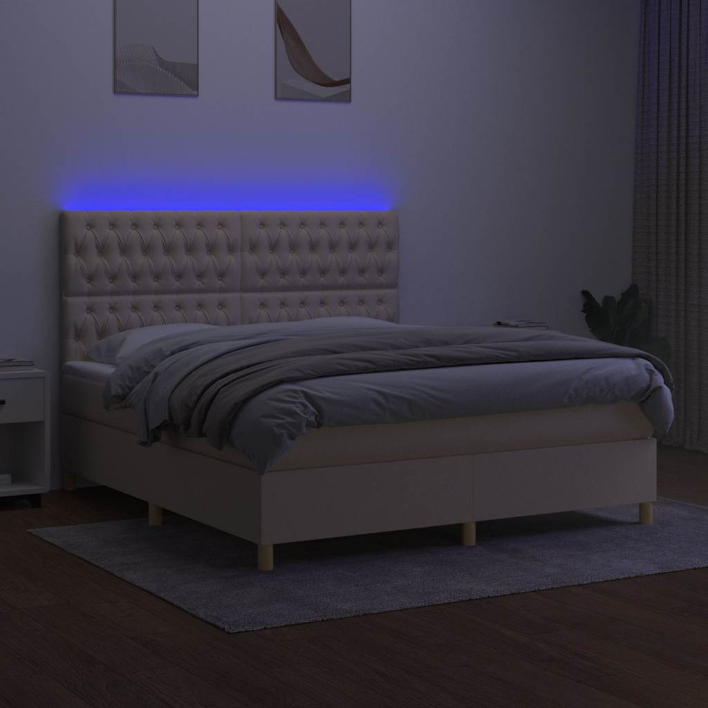 Letto a Molle con Materasso e LED Crema 180x200 cm in Tessuto