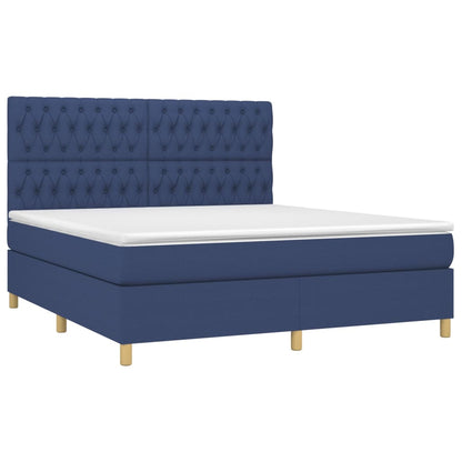 Letto a Molle con Materasso e LED Blu 180x200 cm in Tessuto - homemem39
