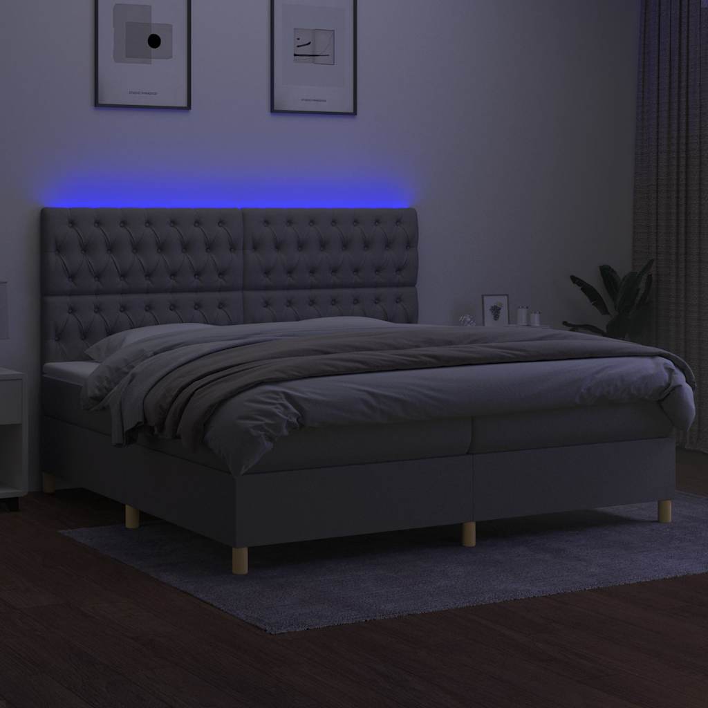 Letto a Molle Materasso e LED Grigio Chiaro 200x200 cm Tessuto