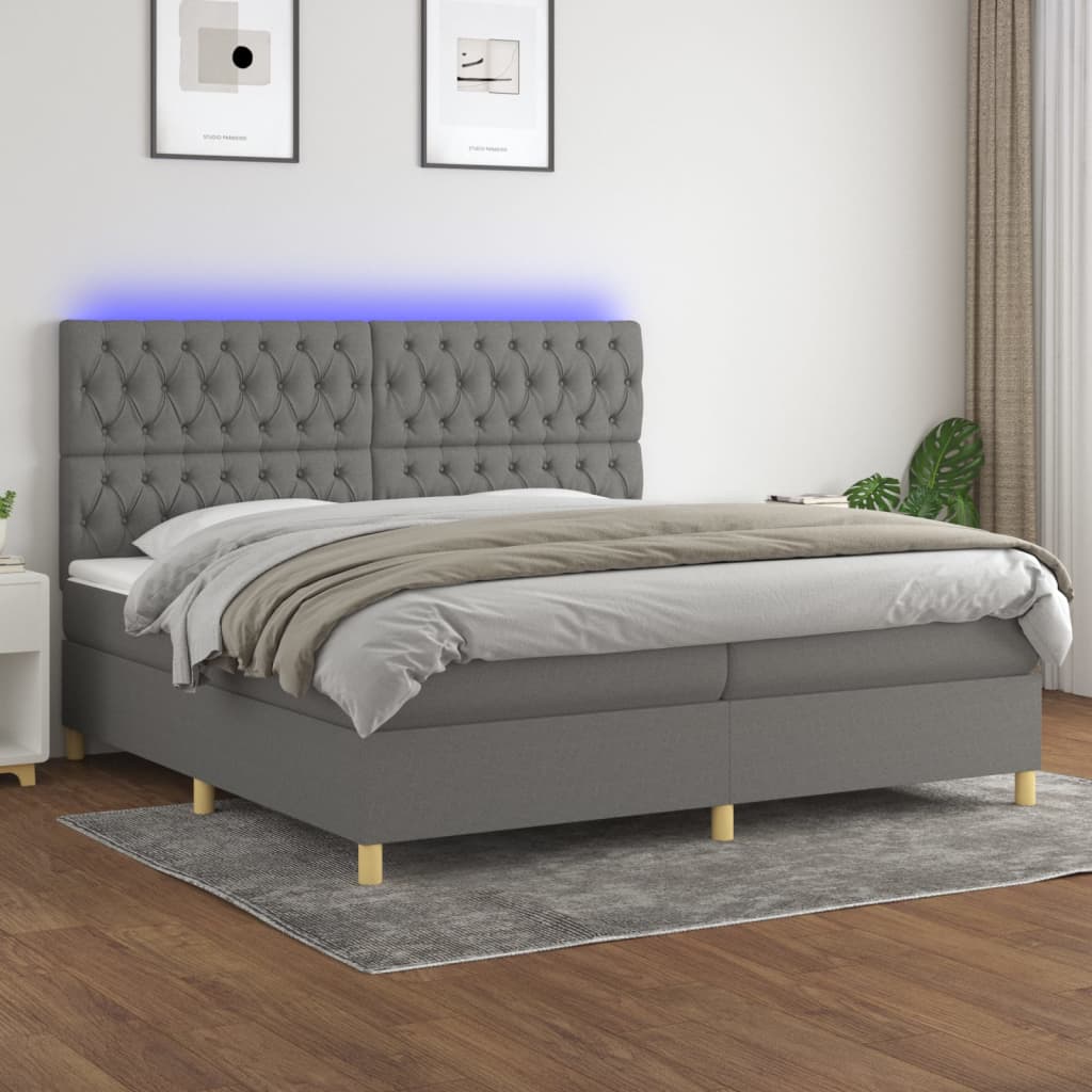 Letto a Molle Materasso e LED Grigio Scuro 200x200cm in Tessuto - homemem39