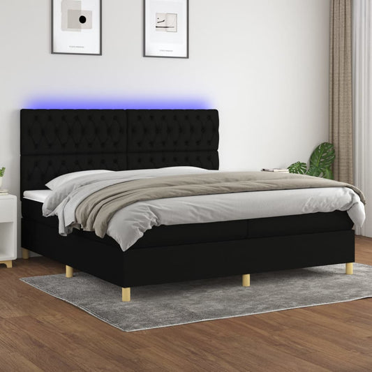 Letto a Molle Materasso e LED Nero 200x200cm in Tessuto - homemem39