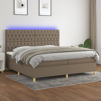 Letto a Molle Materasso e LED tortora 200x200cm in Tessuto - homemem39