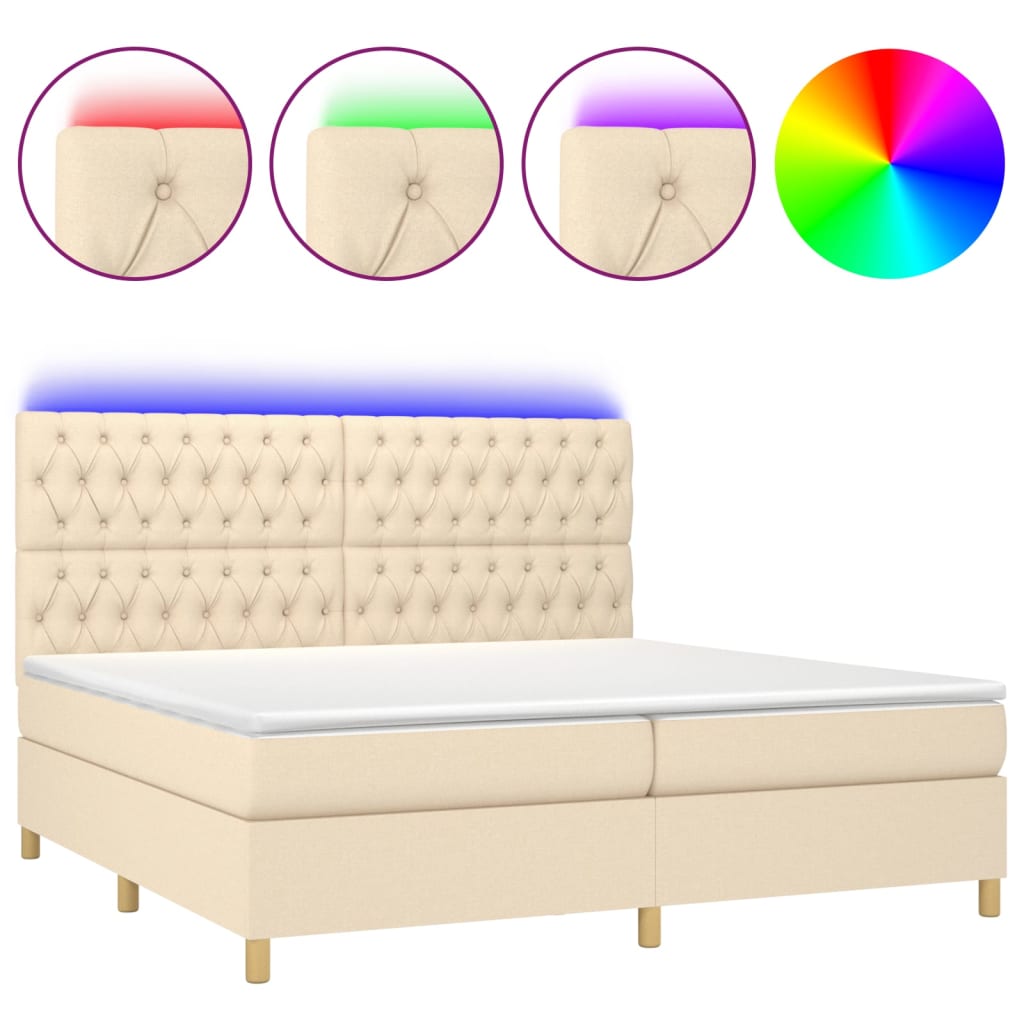 Letto a Molle Materasso e LED bianco 200x200cm in Tessuto - homemem39
