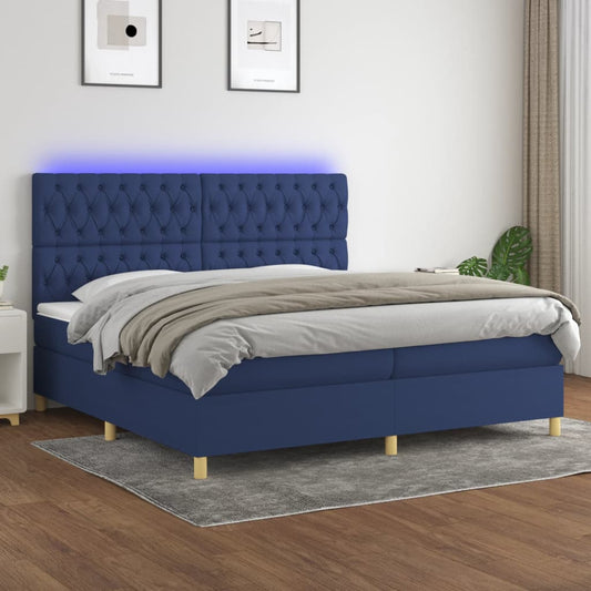 Letto a Molle Materasso e LED Blu 200x200cm in Tessuto - homemem39