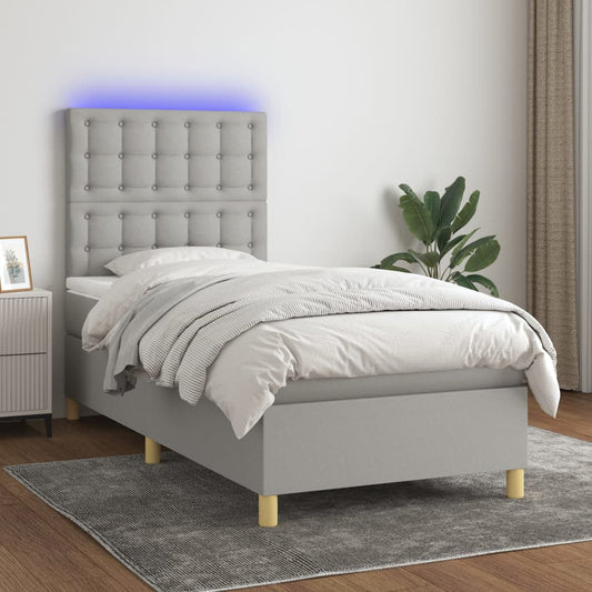 Letto a Molle Materasso e LED Grigio Chiaro 80x200 cm Tessuto - homemem39