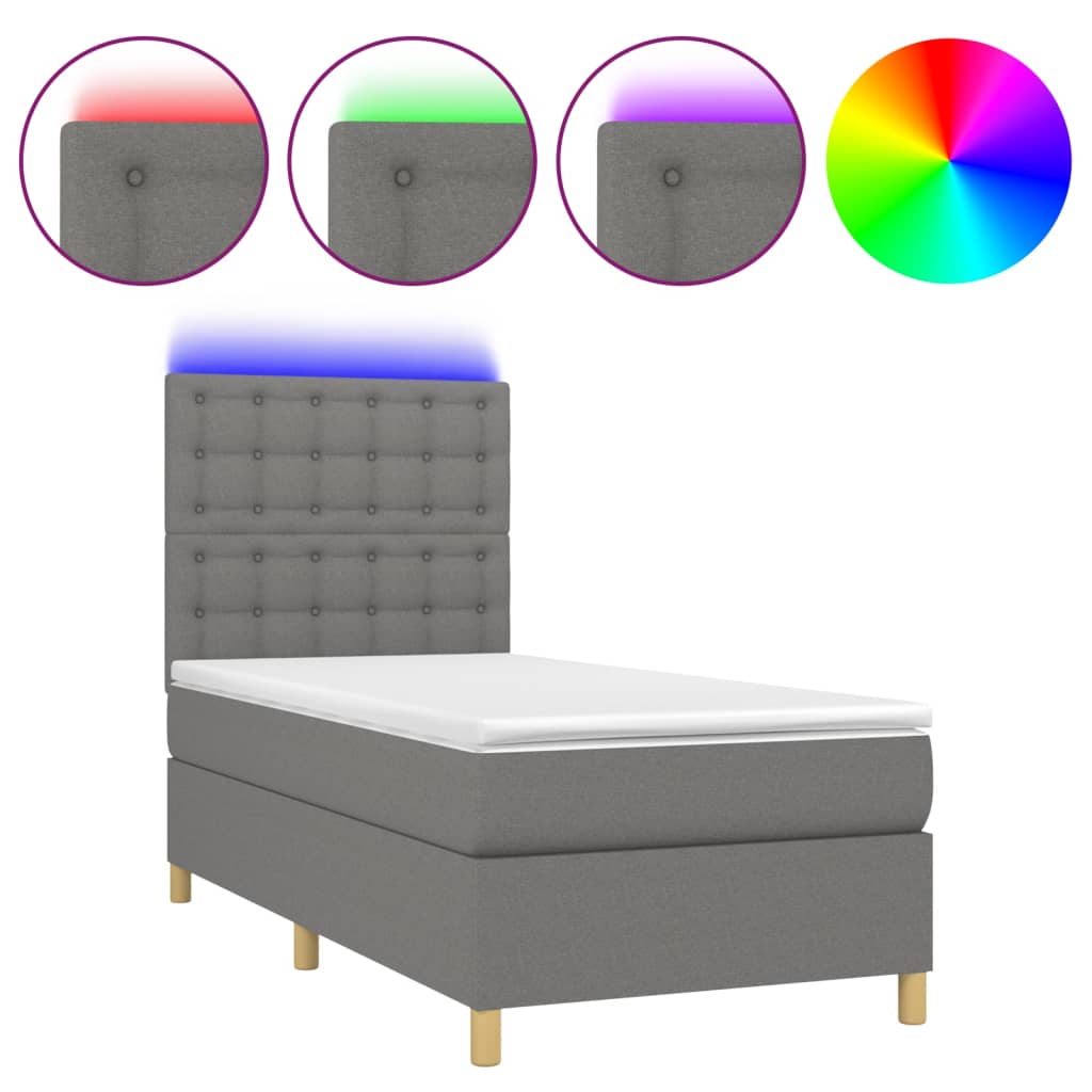 Letto a Molle Materasso e LED Grigio Scuro 80x200 cm in Tessuto - homemem39