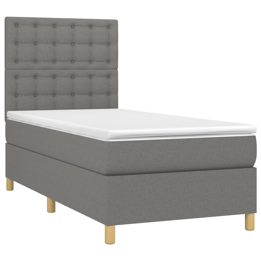 Letto a Molle Materasso e LED Grigio Scuro 80x200 cm in Tessuto - homemem39