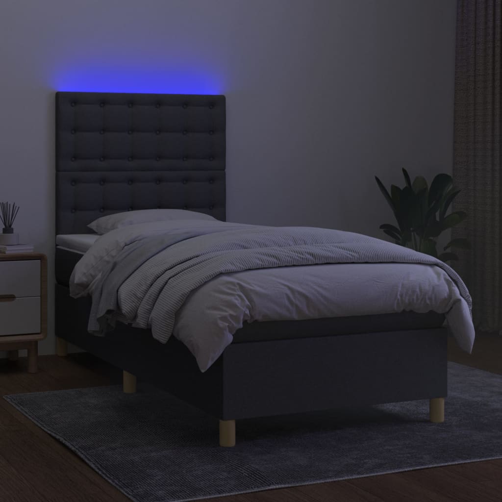 Letto a Molle Materasso e LED Grigio Scuro 80x200 cm in Tessuto - homemem39