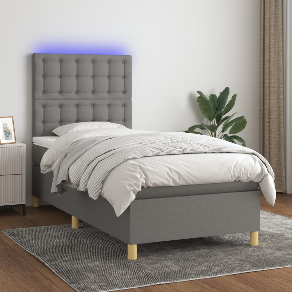 Letto a Molle Materasso e LED Grigio Scuro 80x200 cm in Tessuto - homemem39