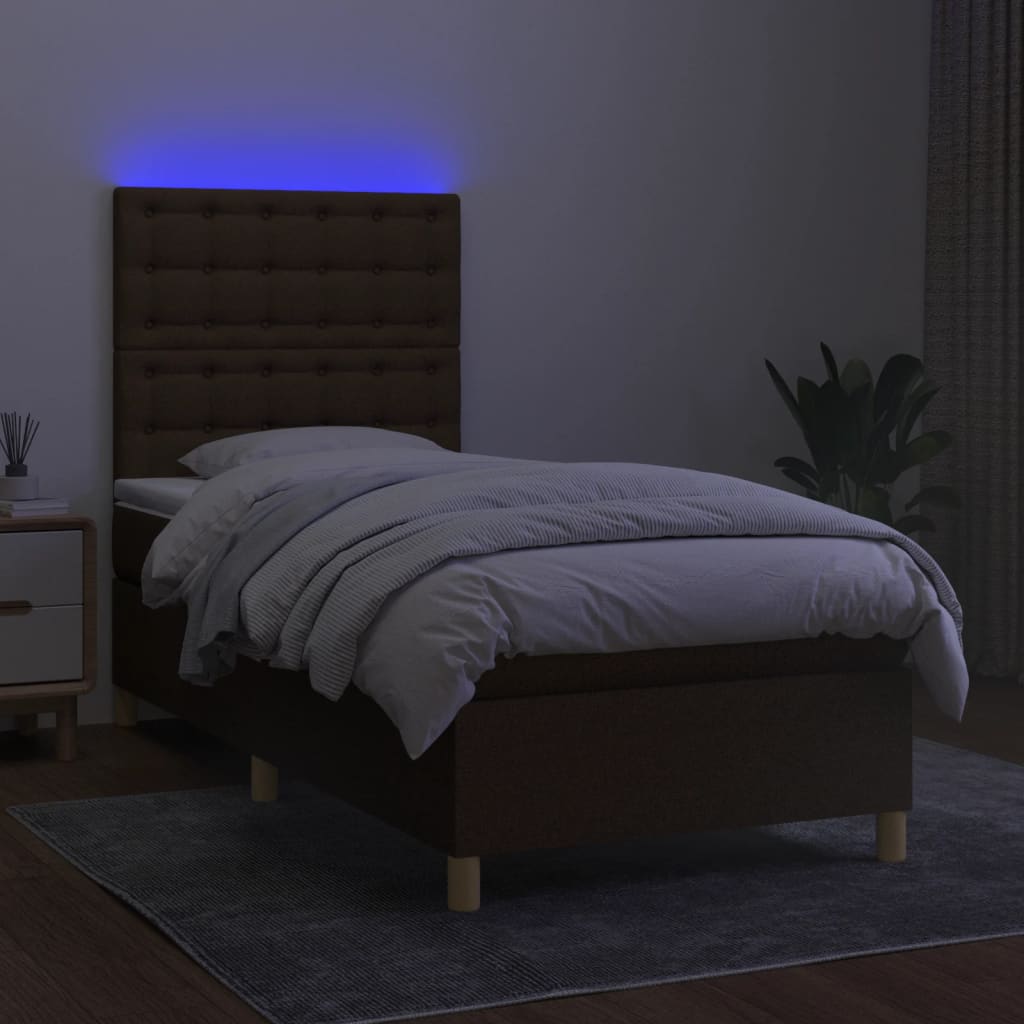 Letto a Molle Materasso e LED Marrone Scuro 80x200cm in Tessuto - homemem39