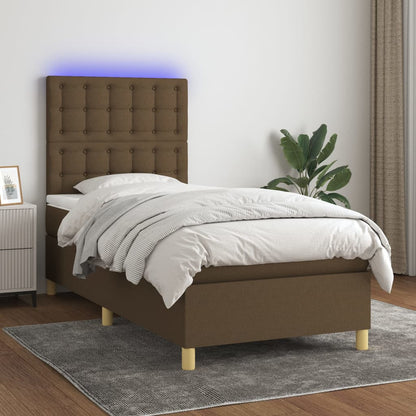 Letto a Molle Materasso e LED Marrone Scuro 80x200cm in Tessuto - homemem39