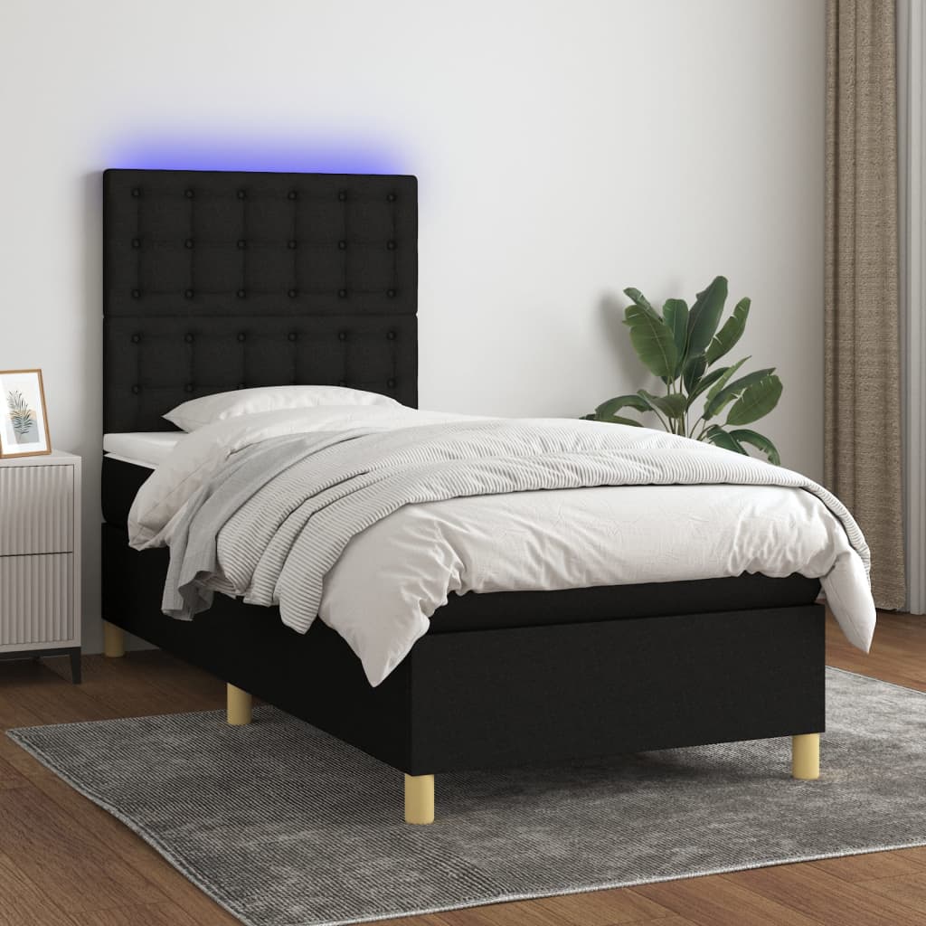 Letto a Molle con Materasso e LED Nero 90x190 cm in Tessuto - homemem39