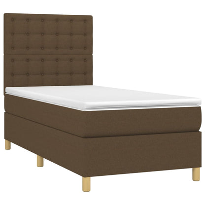 Letto a Molle Materasso e LED Marrone Scuro 90x190cm in Tessuto - homemem39