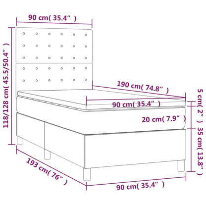 Letto a Molle Materasso e LED Marrone Scuro 90x190cm in Tessuto - homemem39