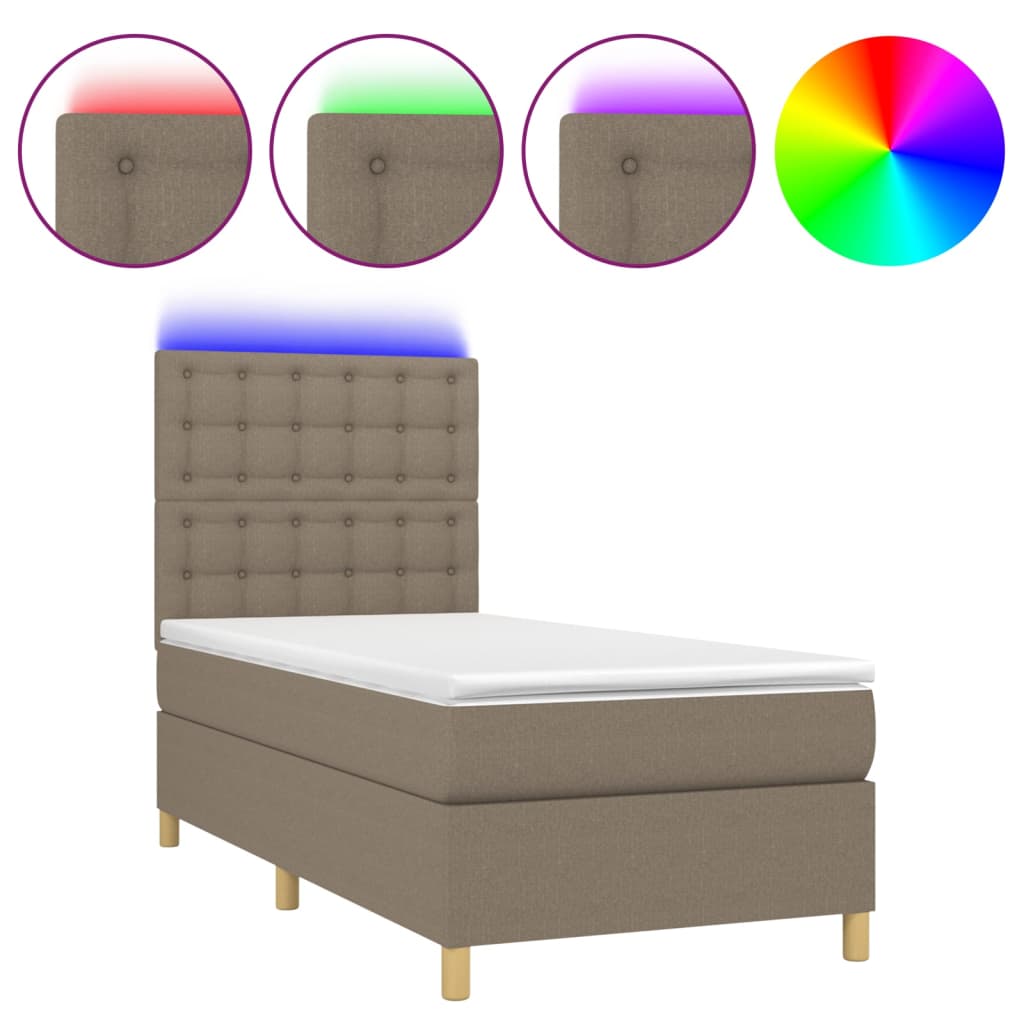 Letto a Molle con Materasso e LED Tortora 90x190 cm in Tessuto - homemem39