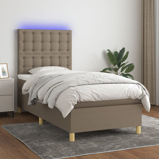Letto a Molle con Materasso e LED Tortora 90x190 cm in Tessuto - homemem39