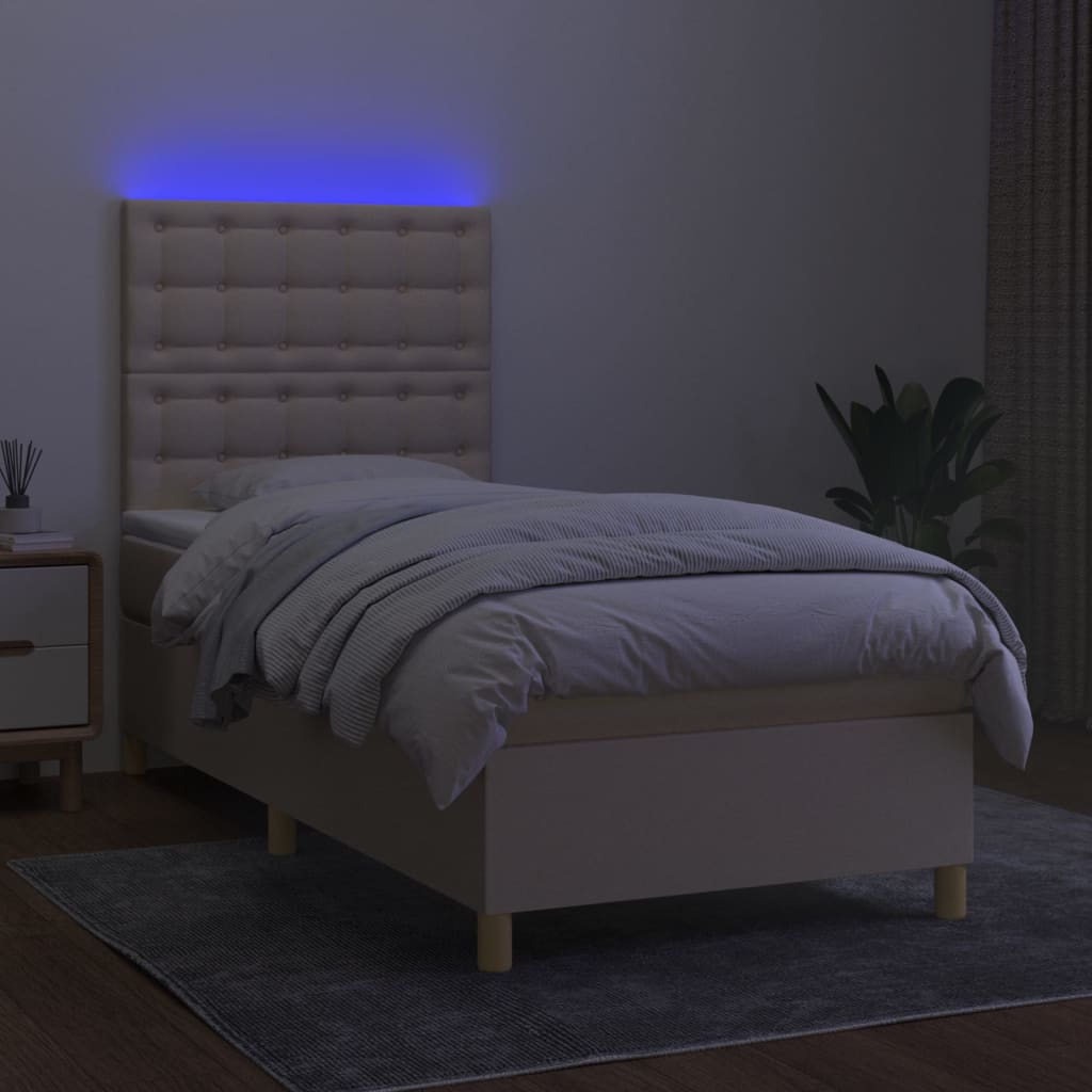 Letto a Molle con Materasso e LED Crema 90x190 cm in Tessuto