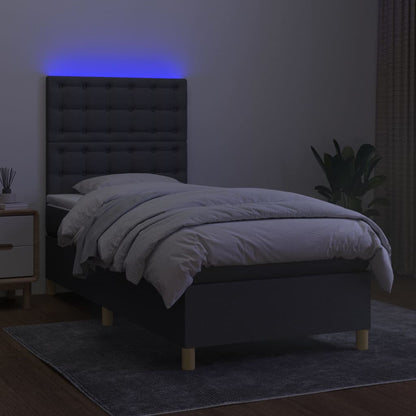 Letto a Molle Materasso e LED Grigio Scuro 90x200 cm in Tessuto