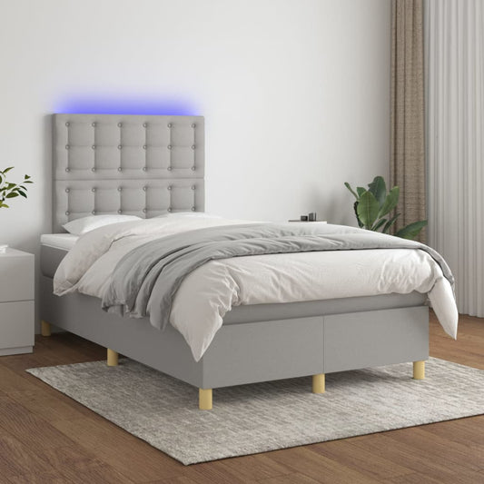 Letto a Molle Materasso e LED Grigio Chiaro 120x200 cm Tessuto - homemem39