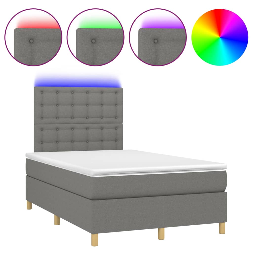 Letto a Molle Materasso e LED Grigio Scuro 120x200cm in Tessuto - homemem39